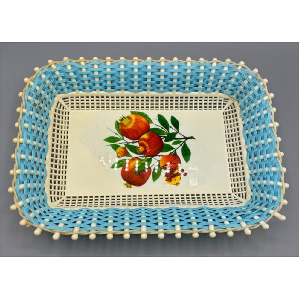 Vtg Plastona‎ Rectangular Plastic Basket Serving Tray Blue Fruit
